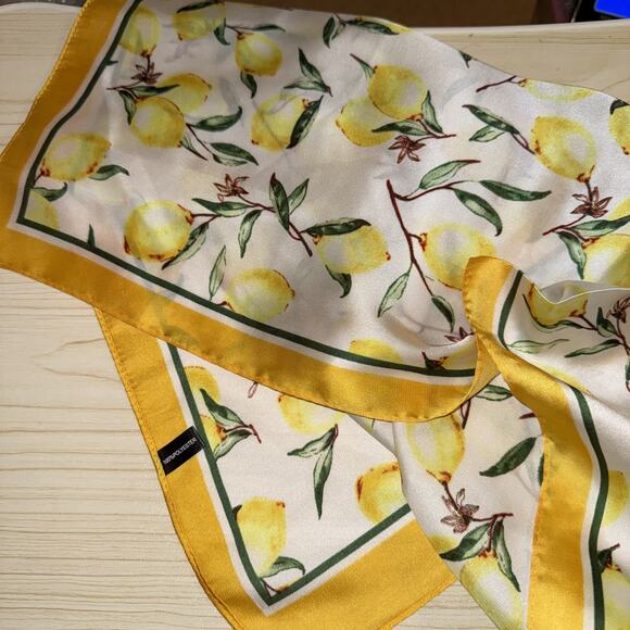 Lemon Print Satin Scarf 28 X 28 Inch Square Scarf for Bag or Neck - Picture 2 of 3